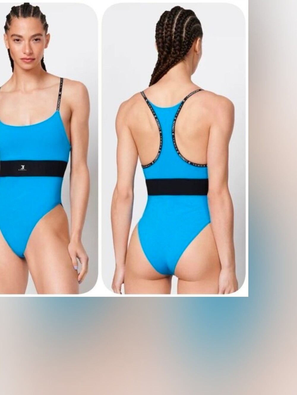 Koral Bright Blue One-Piece Swimsuit with Black Waist Band Size S